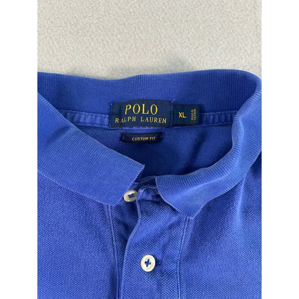 Polo Ralph Lauren Polo Shirt Mens XL Blue‎ Custom Fit Orange Pony Short Sleeve